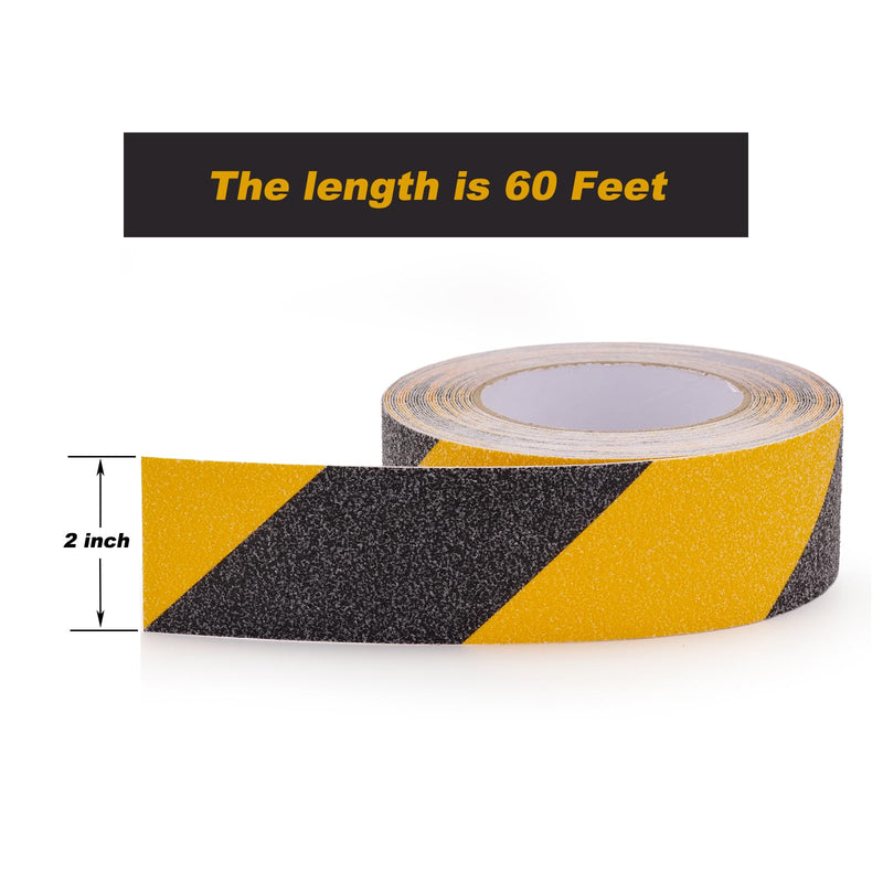 Anti Slip Tape 2" x 60Ft Heavy Duty Grit Safety Grip for Stairs, Steps, Floors, Indoor & Outdoor, Waterproof Non Skid Roll Traction Tread Black & Yellow