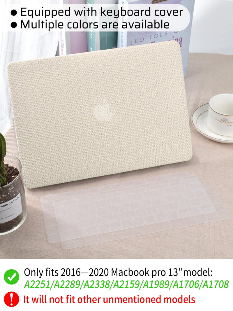 [Australia - AusPower] - Seorsok Compatible with MacBook Pro 13 inch Case M2 2023,2022,2021-2016 A2338 M1 A2251 A2289 A2159 A1989 A1708 A1706,Elegant Leather Plastic Hard Shell Transparent Keyboard Cover,Beige Woven Fabric Pro 13 (A2338 M1 A2251 A2289 A2159 A1989 A1706) Beige 