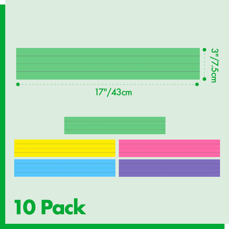 [Australia - AusPower] - 10 Pack Magnetic Sentence Strips, 5 Colors Ruled Writing Strip Dry Erase Sentence Learning Strip for School, Office, Classroom Supplies (Yellow/Pink/Blue/Green/Purple, 17 x 3) Color 