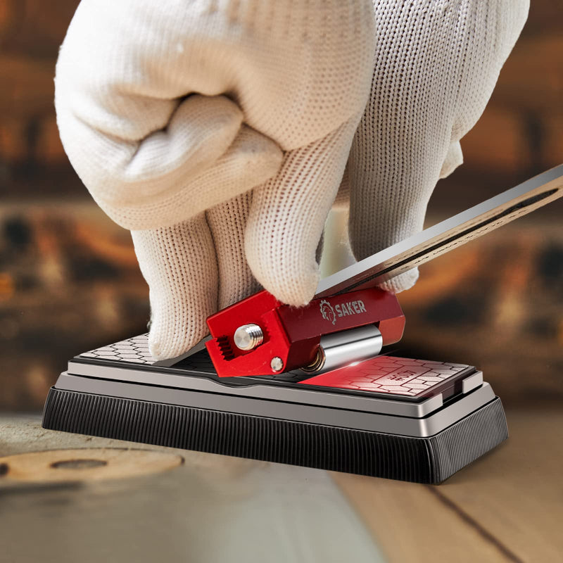 [Australia - AusPower] - Saker Honing Guide with Whetstone - Red Off-Center Upgraded Honing Tool and Diamond Sharpening Stone Set Kit for Knife, Short Chisels and Planes, Fine/Coarse Plate, 400/1000/Grit… Red Honing Guide and Stone 