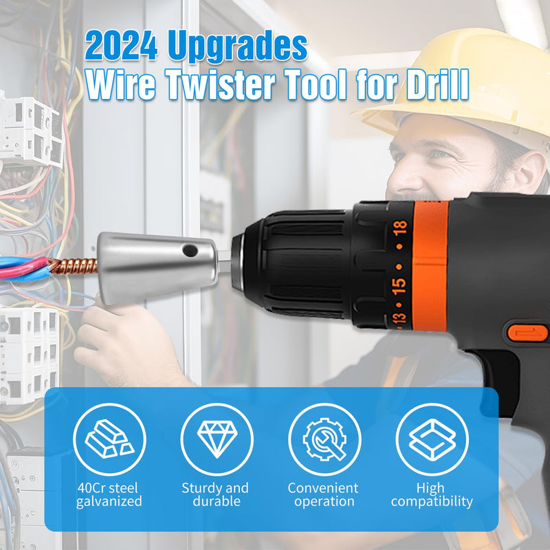[Australia - AusPower] - Wire Twister Tool for Drill, 2024 Upgrades Wire Nut Twister for Drill Profession Electricians Tool, 6MM Hex Shank Cable Wire Twisting Tool Wire Twister Wire Connector for 9-22 AWG (2pcs) 2pcs 