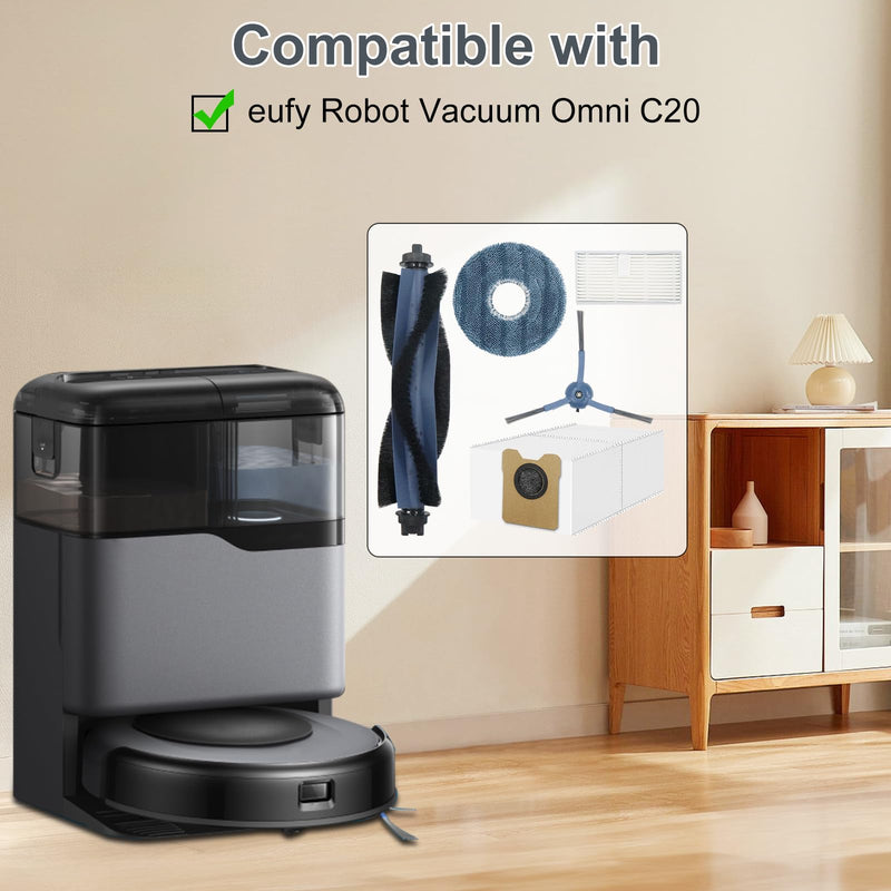 [Australia - AusPower] - 28 Pack Replacement Accessories for Eufy Omni C20 Robot Vacuums Parts, 2 Main Brush, 6 Side Brushes, 6 Washable Filters, 6 Dust Bags, 6 Mop Pads, 1 Cleaning Tool and 1 Screwdriver 