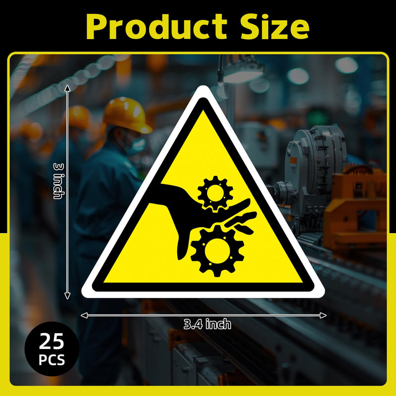 25 PCS Triangular Pinch Point Safety Stickers - 3" Vinyl Pinch Points Label Decals for Machinery Industrial Workplace, Yellow and Black