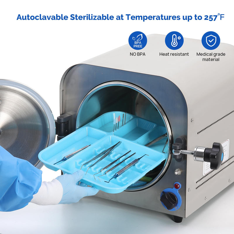 [Australia - AusPower] - JMU Dental Instrument Trays Autoclavable Plastic Divided Separate Trays 13.25" x 9.75" Size B, Dental Setup Trays, Sky Blue 1 