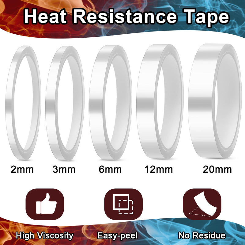 Cholemy 5 Rolls 2/3/ 6/12/ 20mm x 33m 108ft Clear Heat Tape Multi Sized Heat Transfer Tape Transparent High Temperature Resistant for Press and Sublimation, No Residue