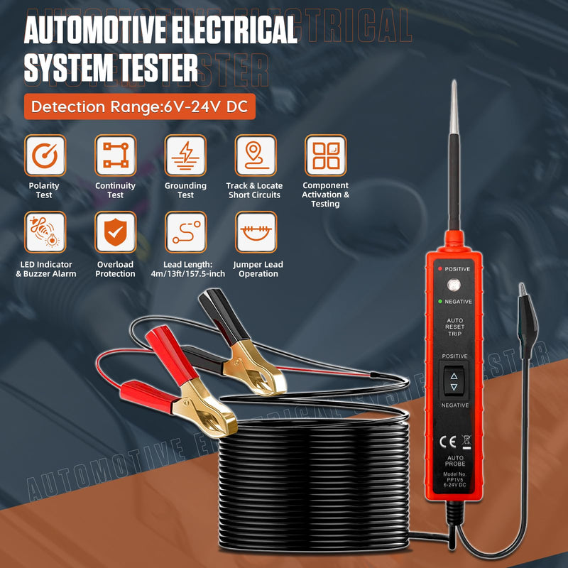 [Australia - AusPower] - 6-24V Power Short Circuit Probe Tester with LED test light short-circuit tracking location and buzzer alarm, Automative Circuit Tester polarity test and continuity test function 