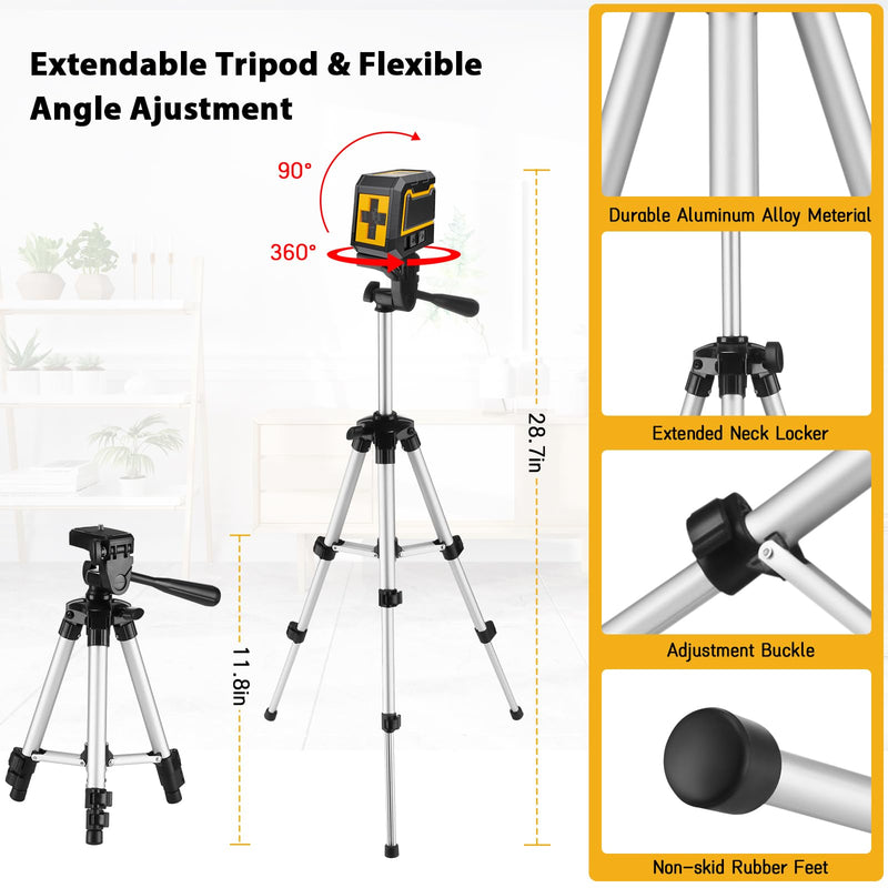 Laser-Level-with-Tripod, Green Cross Line Laser with Tripod Self-Leveling, Lazer Leveler Tool for Picture Hanging Construction Floor Tile Wall Home Renovation, Indoor Project