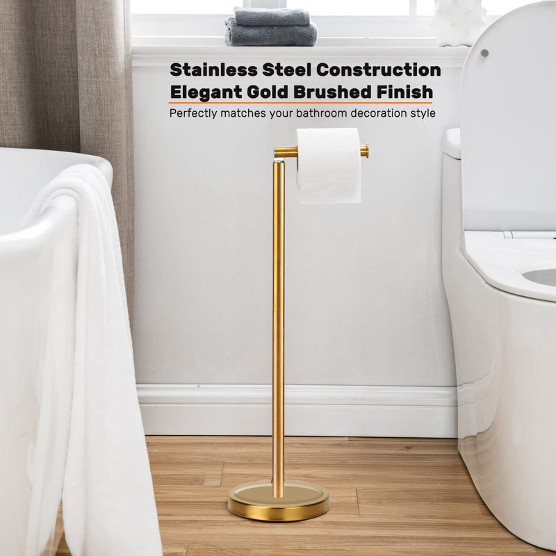 Toilet Paper Holder Stand Bathroom Toilet Paper Storage for 4 Paper Rolls with Heavy Base, Freestanding Toilet Paper Roll Holder (Gold) Gold Stainless Steel