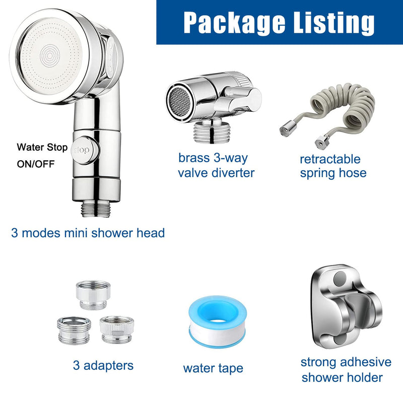 Sink Sprayer Attachment for Faucet, Kitchen Bathroom On/Off Handheld Shower Head with Flexible Hose, Faucet Aerator & Diverter Valve, Connect Different Sink Faucets, for Hair Washing Pet Shower Silver