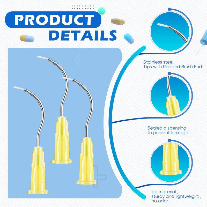 [Australia - AusPower] - 100 Pcs Pre Bent Dispensing Needle 19G Bent Dispensing Tips with Brush End Dental Syringe Tips Disposable Oral Irrigation Needle Tips for Oil or Glue Applicator 