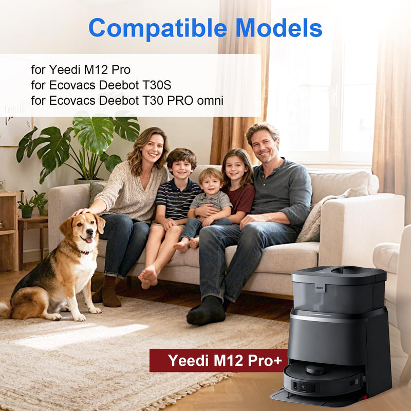 21 Pack Replacement Part Accessories Compatible with Yeedi M12 Ultra PRO +/ ECO-VACS DEEBOT T30S Robot Vacuum,1 Roller Brush, 6 Side Brushes, 6 Dust Bags, 4 Hepa Filters, 4 Mop Pads, 1 Cleaing Brush