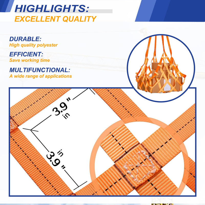 [Australia - AusPower] - Safety Lifting Net Straps, Flat Nylon Sling Hoisting Net, 3.3' x 3.3'ft Cargo Lifting Nets, Lifting nets and Unloading Heavy Objects(Load:1100lbs) Sling Hoisting Net for Construction Rigging Moving 3.3FT 