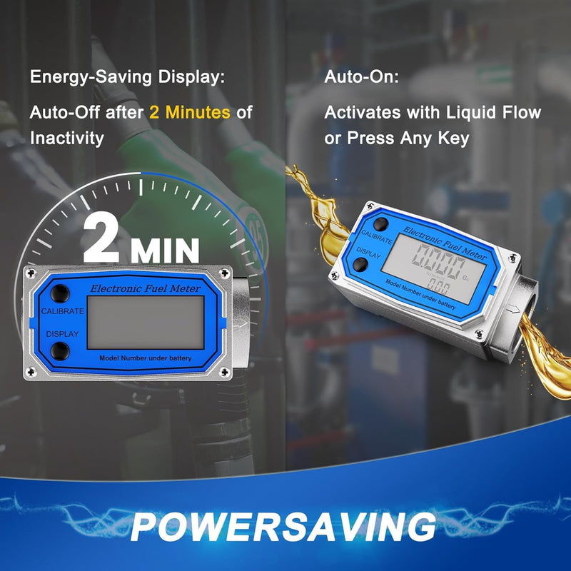 [Australia - AusPower] - Flow Meter 3/4 Inche Digital Turbine Fuel Meter - Flowmeter Auto On & Off Industry Grade Aluminum Alloy - for Water, Diesel, Gasoline Supports Gallon, QTS, PTS, L, m³ (3/4 inch) 3/4 inch 