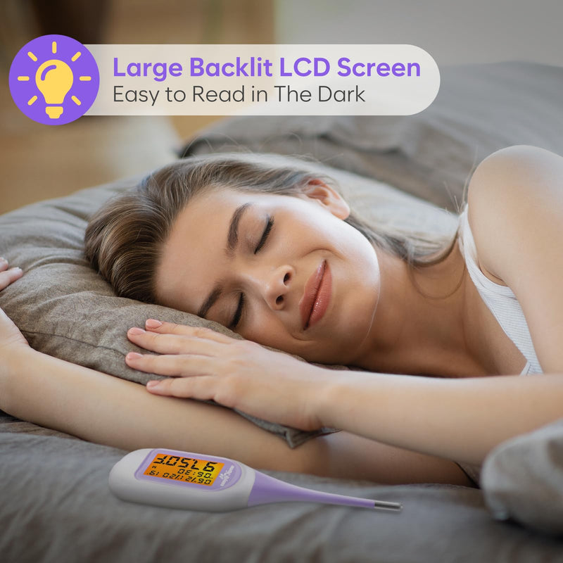 [Australia - AusPower] - Easy@Home Smart Basal Thermometer, Large Screen and Backlit, Period Tracker with Premom (iOS & Android) - Auto BBT Sync, Charting, Coverline, Accurate Fertility Prediction EBT-300 Purple 