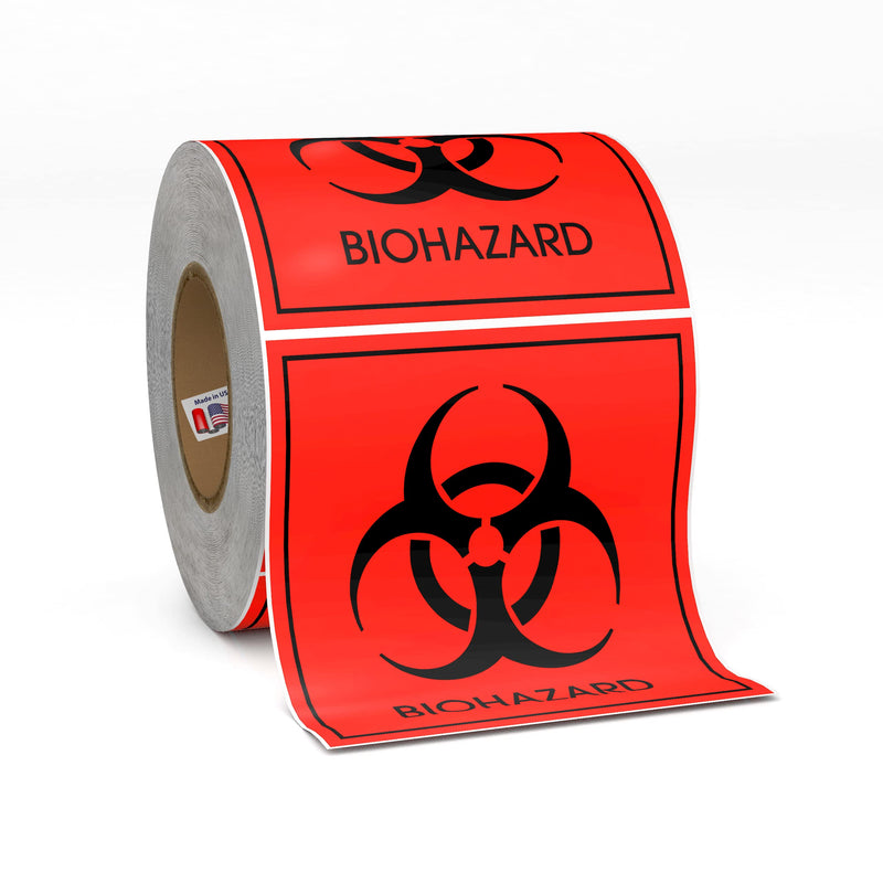 Biohazard Warning Labels 4" X 4" Inch, Fluorescent Red-Orange Hazardous Stickers 250 Labels Per Roll for Medical and Industrial Use and More - Made in the USA by Kenco (1) 1