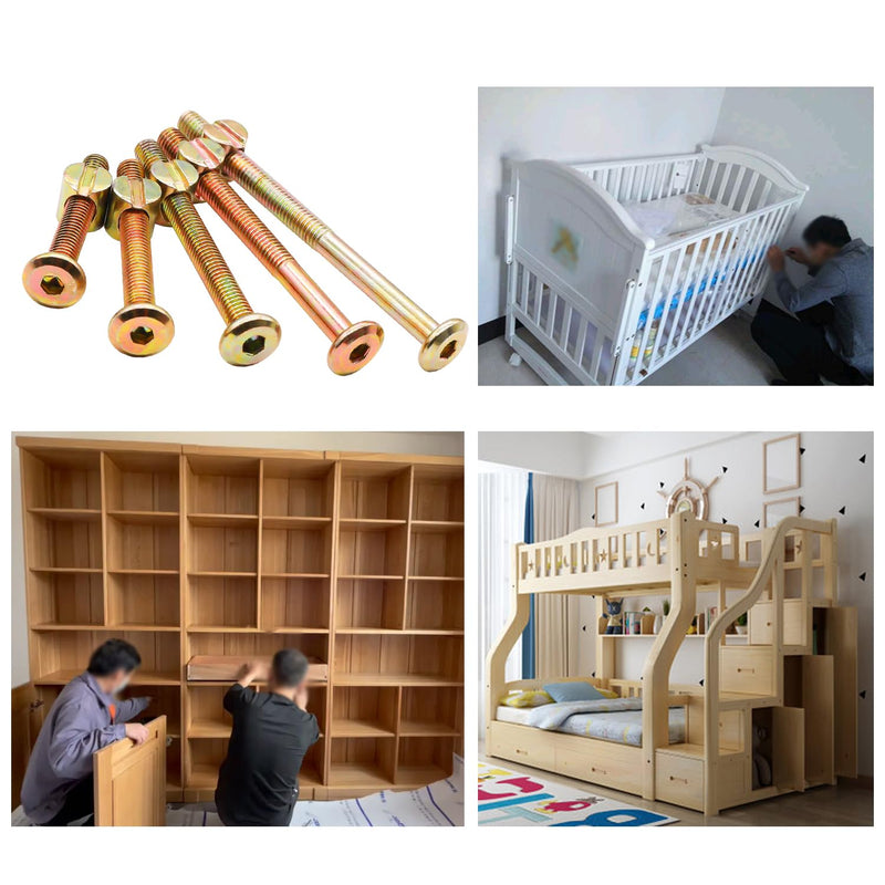 [Australia - AusPower] - weideer 26 Set Crib Screws Hardware Replacement Kit Baby Bed Frame Bolts M6x20/40/50/60/70/80mm Barrel Nuts Wooden Dowel Pins Hex Drive Socket Cap Screws Kit for Beds Chairs Furniture Bronze 
