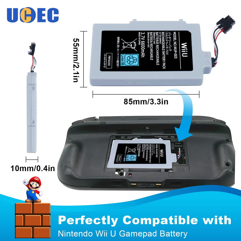 [Australia - AusPower] - 6600mAh Wii U Gamepad Battery Replacement Rechargeable Battery Pack Wii Accessories for Nintendo Wii U Gamepad WUP-010, WUP-012 