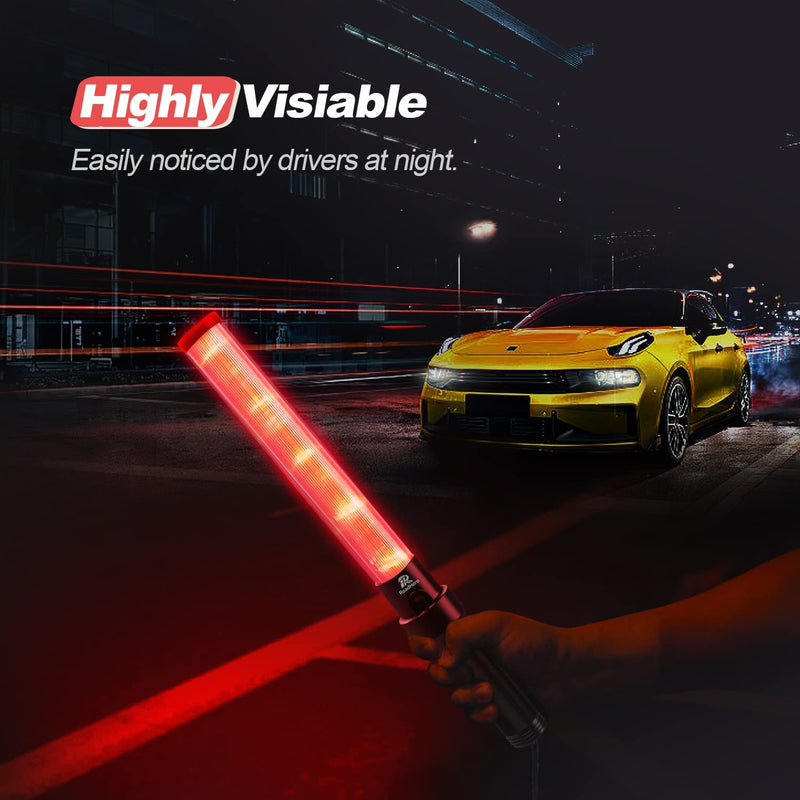 [Australia - AusPower] - 4 Pack Traffic Wand, 16Inch Led Traffic Control Baton, Night Safety Light Wands with 3 Flashing Modes, Air Marshaling Signal Wand Plus White LED on Tip for Airport, Parking, Car Directing 4 Pack of 16 inch 