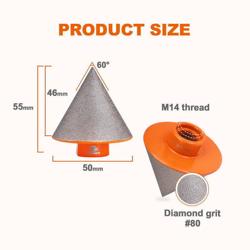 [Australia - AusPower] - Diamond Chamfer Drill 50 mm - BRSCHNITT Diamond Chamfer Bits Finger Mill for Enlarging Holes in Tiles Porcelain Marble Ceramic Granite M14 Thread for Angle Grinder 1 2-50mm 