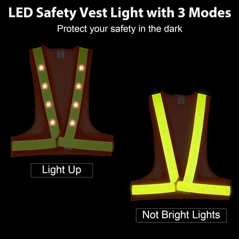 LED Safety Vest, 16 Lights with 3 Modes, High Visibility Reflective Running Vest(Orange, Free Size)