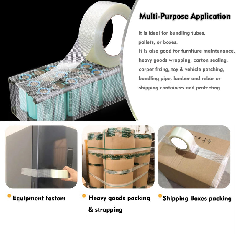 [Australia - AusPower] - Fiberglass Filament Strapping Tape Heavy Duty Transparent Reinforced Packing Tape 2 in 6 Mils 30 Yards Nylon Fiber Glass Tape 2In 6mils 30Y 