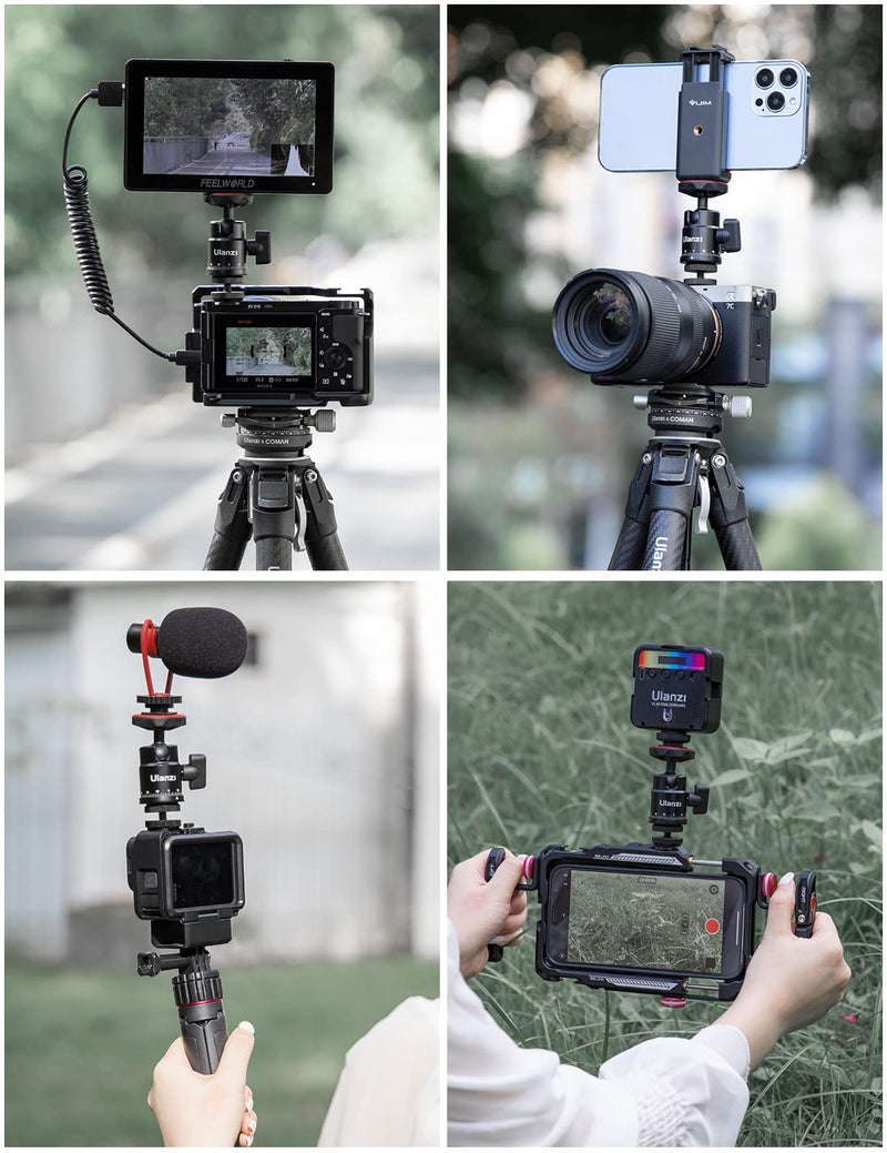 [Australia - AusPower] - Mini Ball Head, ULANZI H28 Panoramic Tripod Head + Dual Hot Shoe Mount DSLR Camera Mount Adapter Photograph Attachment Accessories for Gopro Cam Camcorder Smartphone Light Microphone Loading 5.5lb 