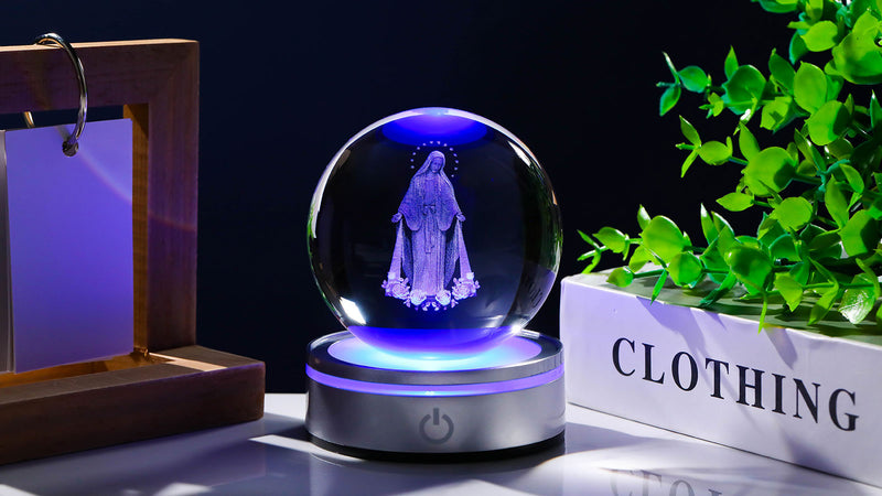 Movdyka 3D Crystal Ball Virgin Mary Statue Religious Gifts for Women