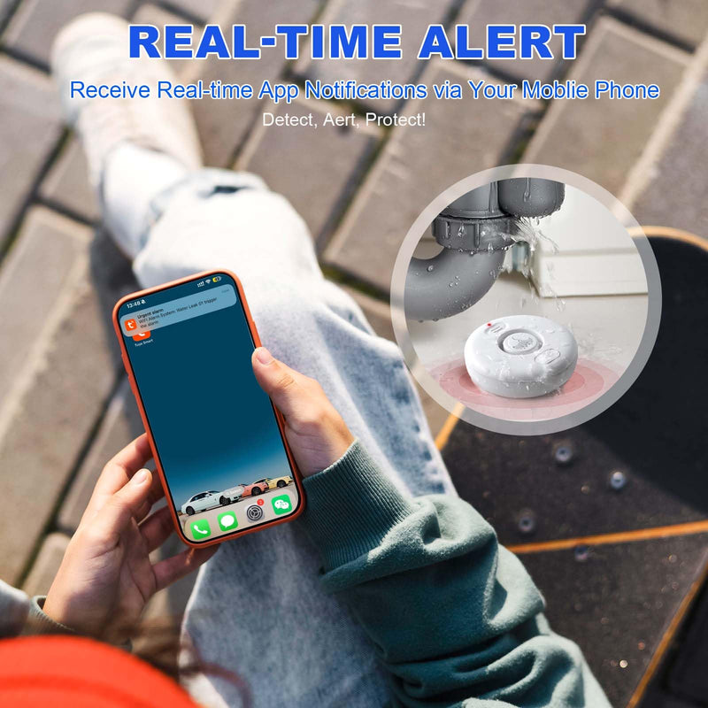 [Australia - AusPower] - WiFi Water Leak Detectors for Home 3 Pack, Wireless Smart Water Leak Sensor, 120dB Adjustable Water Sensor Alarm Leak Detector, APP Alerts, 3 Water Sensors & 1 Hub for Kitchen, Bathroom, Sink, Laundry WD71 water alarm *3+Hub 