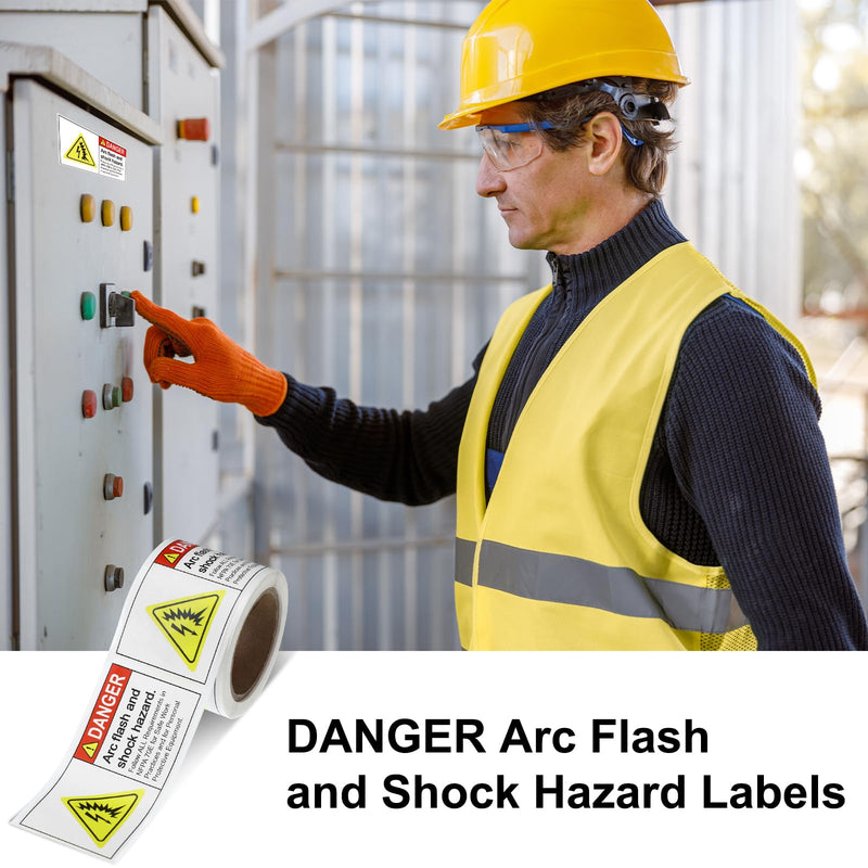 200 PCS Danger Arc Flash and Shock Hazard Labels - 3 x 1.5 Inch Electrical Hazard Warning Sticker Decals with Permanent Adhesive, Semi-Gloss Paper for Electrical Factories Warehouses