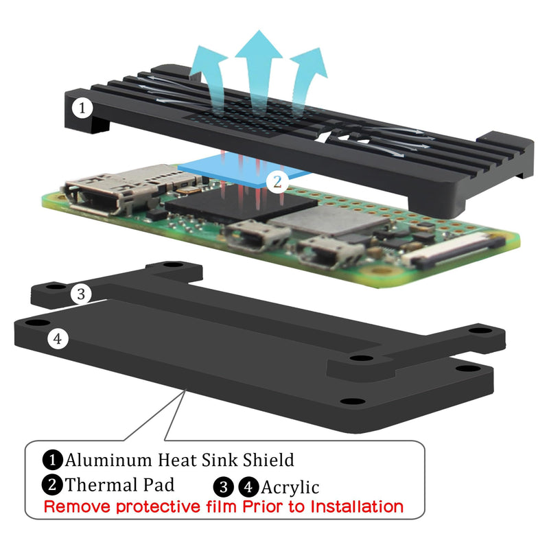 2W01 Aluminum Case for Raspberry Pi Zero 2W Passive Cooling | Aluminium radiator housing, with GPIO header, robust protection, also suitable for RPi Zero / Zero W