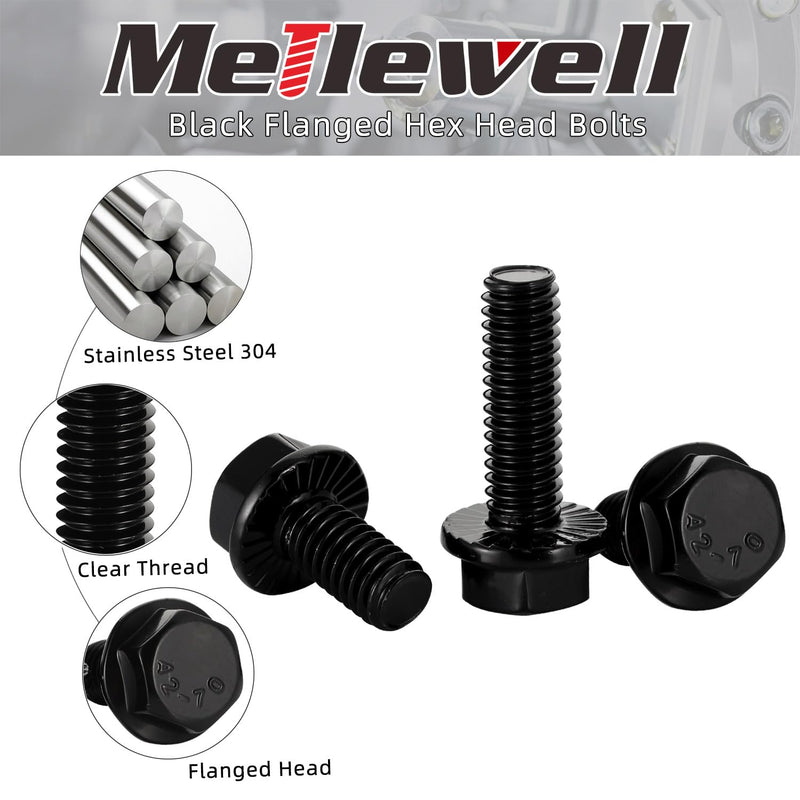 [Australia - AusPower] - 1/4-20 x 1/2" Flanged Hex Head Bolts Flange Hexagon Screws, Stainless Steel A2 Black Finish, DIN 6921, 25 PCS 1/4-20 x 1/2" 