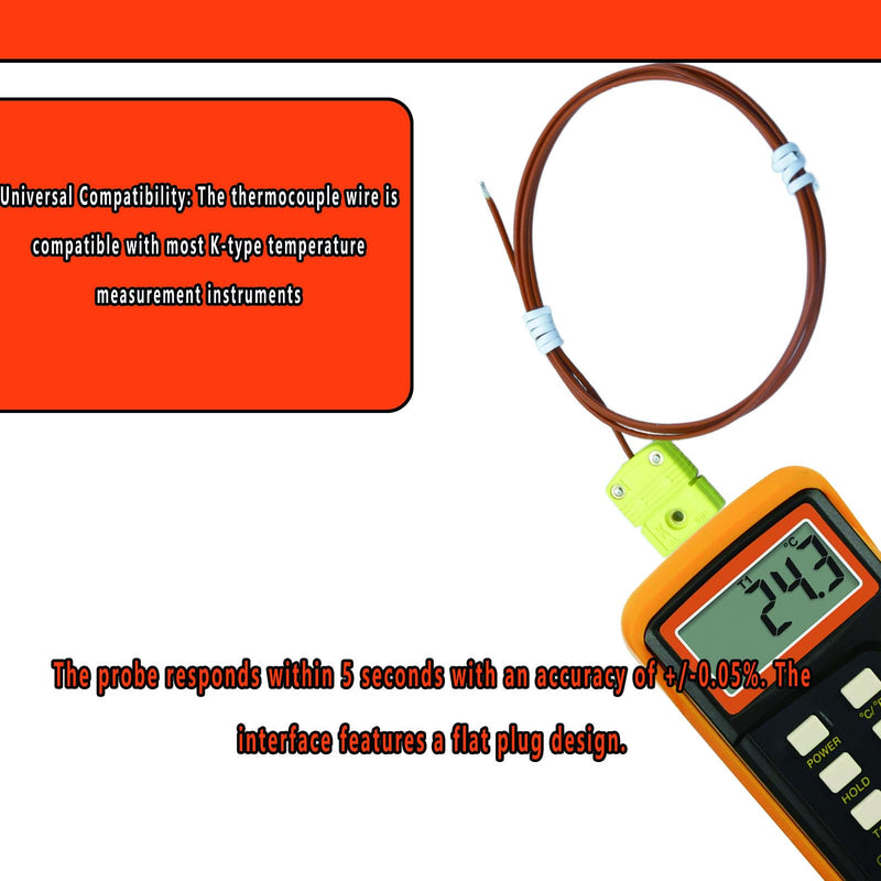 [Australia - AusPower] - K Type Thermocouple Compatible with Fluke 80PK-1 Bead-Thermocouple Probe Temperature Range: 50°F to 750°F Cable Length 40 in 2 Packs 