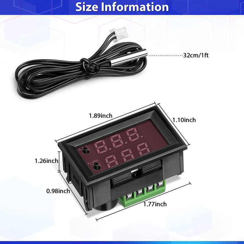 Weewooday 4 Pcs 12v Electronic Temperature Controller Programmable -50 to 110°C Heating/Cooling Thermostat Control Switch Module Ntc Waterproof Sensor Probe Dual Color LED Display Monitor