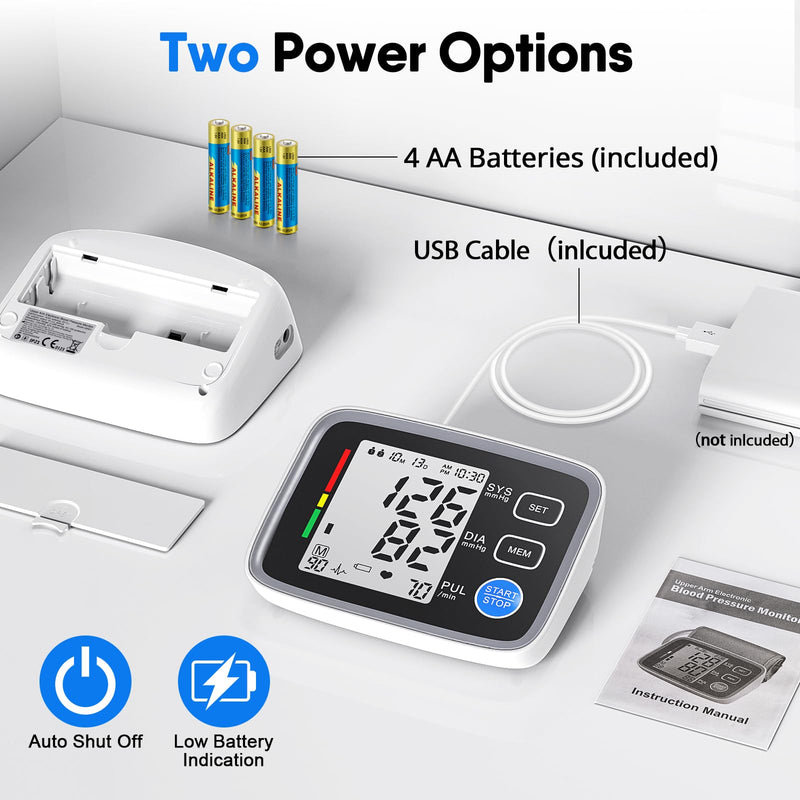 [Australia - AusPower] - Upper Arm Blood Pressure Monitor for Home Use 2 Cuff Sizes, 9-17'' & 13-21''Extra Large BP Cuff Automatic Digital Blood Pressure Machine 2 Users 180 Memories USB Cable 4 AA Batteries 1 monitor + 2 cuff sizes 