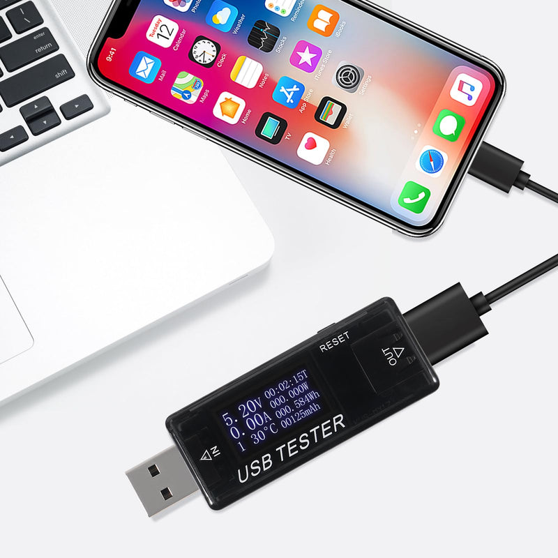 [Australia - AusPower] - 2pcs 8 in 1 USB Tester 10V 3A Voltage Current Tester Voltmeter Capacity Current Meter Digital Multimeter Current Tester Voltage Detector (Black) Black 