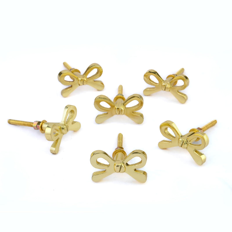 Perilla Home Set of 6 Brass Bow Knobs for Cabinet & Drawers Decorative Bow Knobs for Home Kitchen Cabinet Hardware Cupboard Metal knobs Door Dresser Wardrobe and Drawer Pulls Bow Design