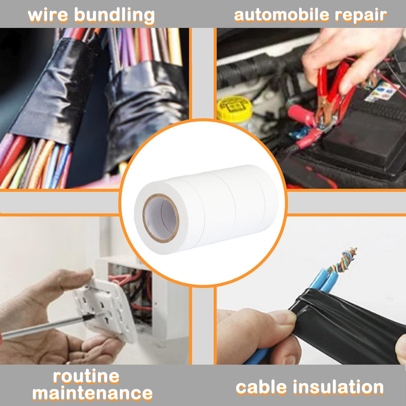 [Australia - AusPower] - White Electrical Tape,0.7in X 26.5ft,7mil Thick,6 Pack,Industrial Grade Electrical Tape,Multipurpose Electric Tape for Wrapping Wiring Harness,Electric Insulating 0.7in X 26.5ft White 6 