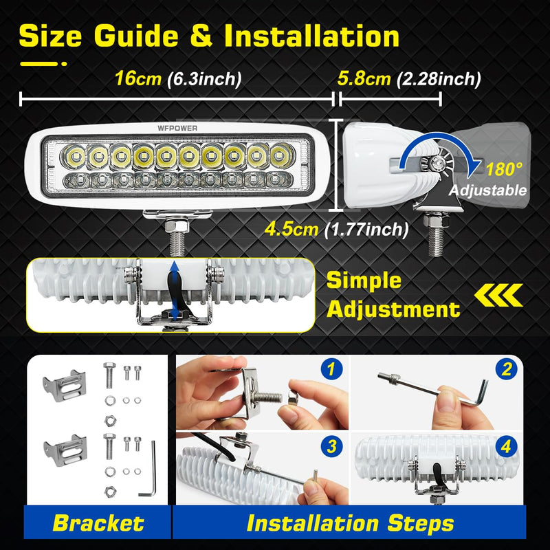 WFPOWER LED Marine Boat Lights, 6.3Inch White & Blue Spreader 2 In 1 Deck Spot Light IP67 Waterproof Double Row T-Top Dock Fog Spotlights for Pontoon Boat Fishing Accessories Truck 12V 24V (2 Pack) Blue & White Light