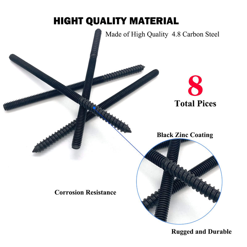 [Australia - AusPower] - 8 Pack 5/16-18 x 6 Inch Hanger Bolts 5/16-18" Black Double Headed Bolts 5/16 Wood Dowel Screw Self-Tapping Screw Hanger Bolts for Furniture Screws Double Screw Threaded Rods Bolt 150mm Length Black 5/16-18"x6"-8PCS 