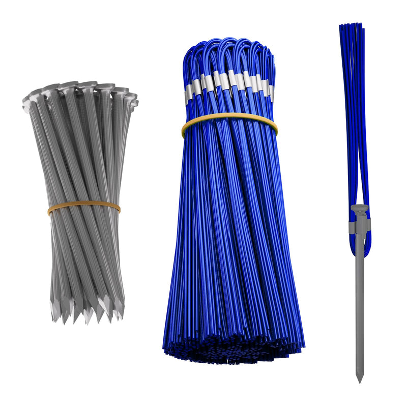 Ground Marking Whisker, Property Line Markers 6 Inch Whiskers with Metal Stakes for Playing Field Markers, Survey Markers, Construction Markers, Trail Markers, Driveway Markers(Blue, 25 Pack) Blue