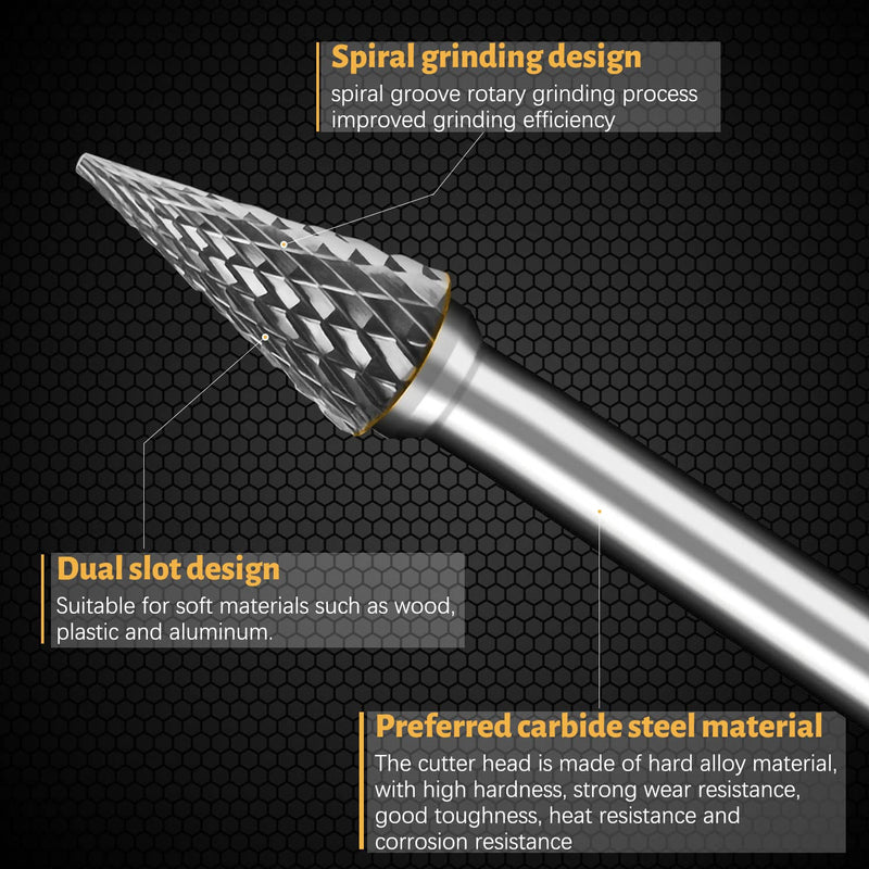 [Australia - AusPower] - Carbide Burrs with Double Cut for Dremel Accessories, Pack of 20 Metal Cutters for Drill, 3 mm Shank Double Cut Rotary Cutter for Wood Engraving, Drilling, Metal Polishing, Grinding 