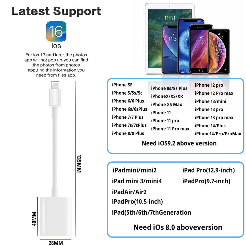 [Australia - AusPower] - [Apple MFi Certified] Lightning to USB Camera Adapter with Charging Port, Portable USB 3.0 Female OTG Cable for iPad to Connect Card Reader USB Flash Drive, Compatible for iPhone iPad 
