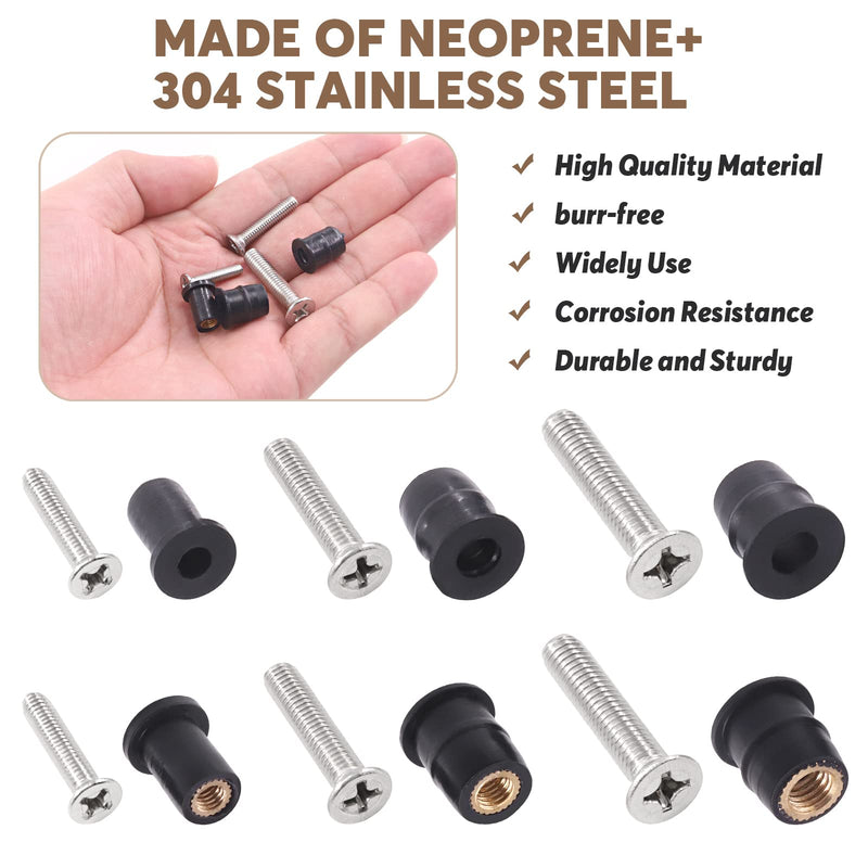[Australia - AusPower] - 50Pcs M6 Neoprene Well Nut with M6 x 30mm Stainless Steel Screws, Rubber Well Nuts Fairing Fasteners for Windscreen Motorcycle Kayak Boats 50 