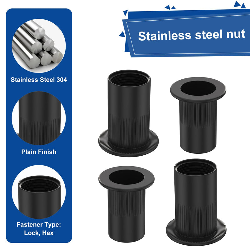 [Australia - AusPower] - QISHENG 100 PCS Black #10-24 Stainless Steel SAE Rivet Nuts,Stainless Steel 18-8 A2(304) Nut,Home Nut 