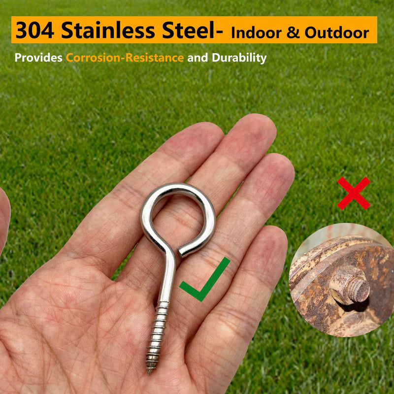 [Australia - AusPower] - 15 PCS Stainless Steel 2.56 Inch Screw Eyes Hooks Screw Eye Bolts, 80 Lbs Capacity 