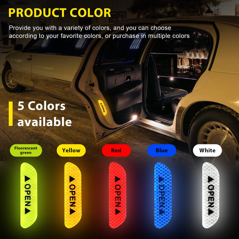 4PCS Car Door Open Prompt Anti-Collision Reflective Stickers, Car Tape Conspicuity Safety Caution Warning Sticker for Car Truck SUV(Yellow) Yellow