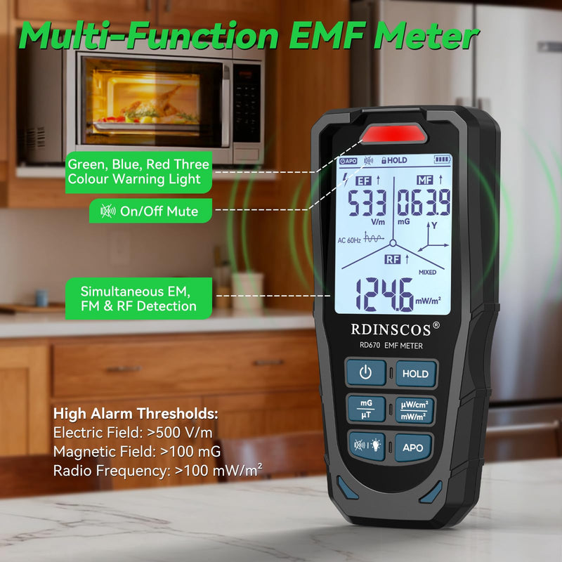 [Australia - AusPower] - EMF Meter 5G RF Detector – Electric, Magnetic & Radio Frequency Field Tester up to 10GHz, Multi-Sensor EMF Detector for Power Lines, WiFi/Cell Phones, Smart Meters – LCD Display Sound & LED Alerts Black 