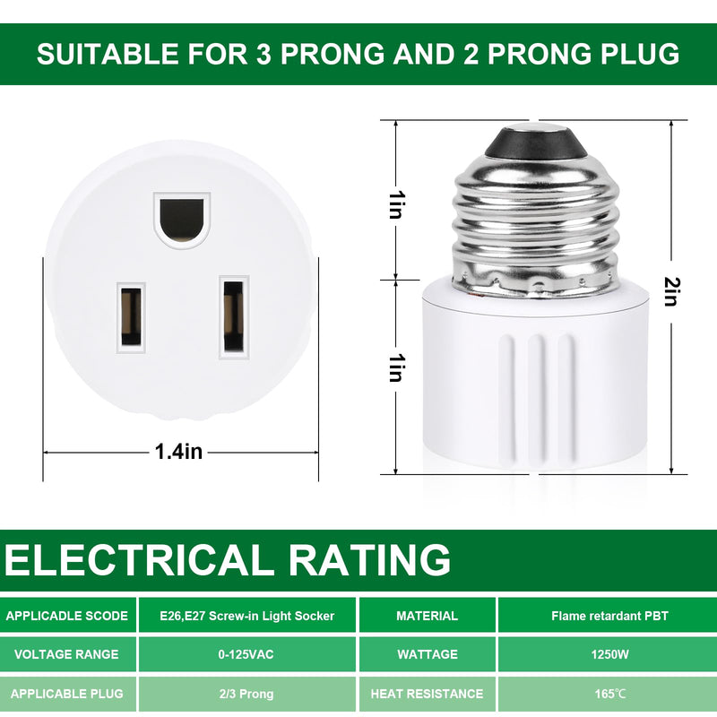[Australia - AusPower] - Outlet Light Socket Adapter,Screw in Outlet Socket,E26 Light Bulb to Outlet Socket Converter,Light Bulb Plug Adapter for Porch Light Socket,Camera,Garage Light (1) 1 