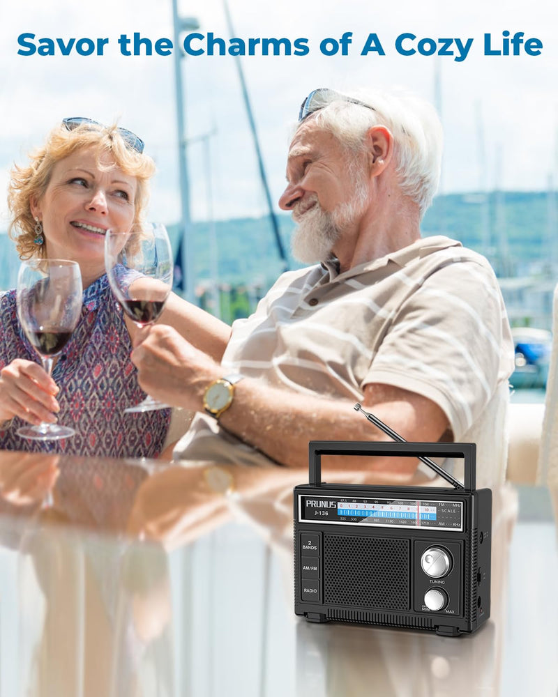 [Australia - AusPower] - PRUNUS Portable Radio AM FM, Transistor Radio Battery Operated and Plug in Wall,Loud Speaker Support AUX in and Micphone in, Small Radios Portable AM FM J-136 