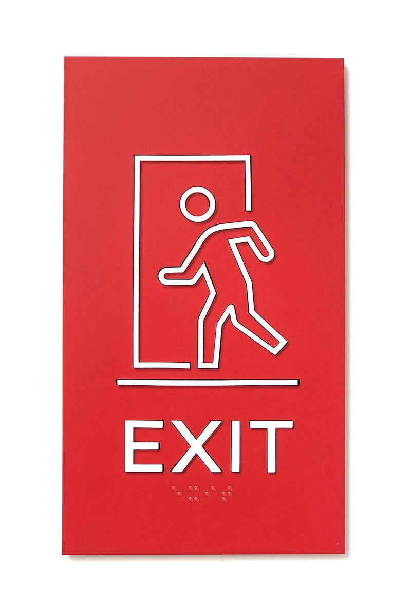 [Australia - AusPower] - Premium Exit Sign - Emergency Exit Sign - ADA Compliant - Modern Design Sign with Grade 2 Braille for Emergency Door with 3M Double-Sided Tape Exit (Red Satin) 